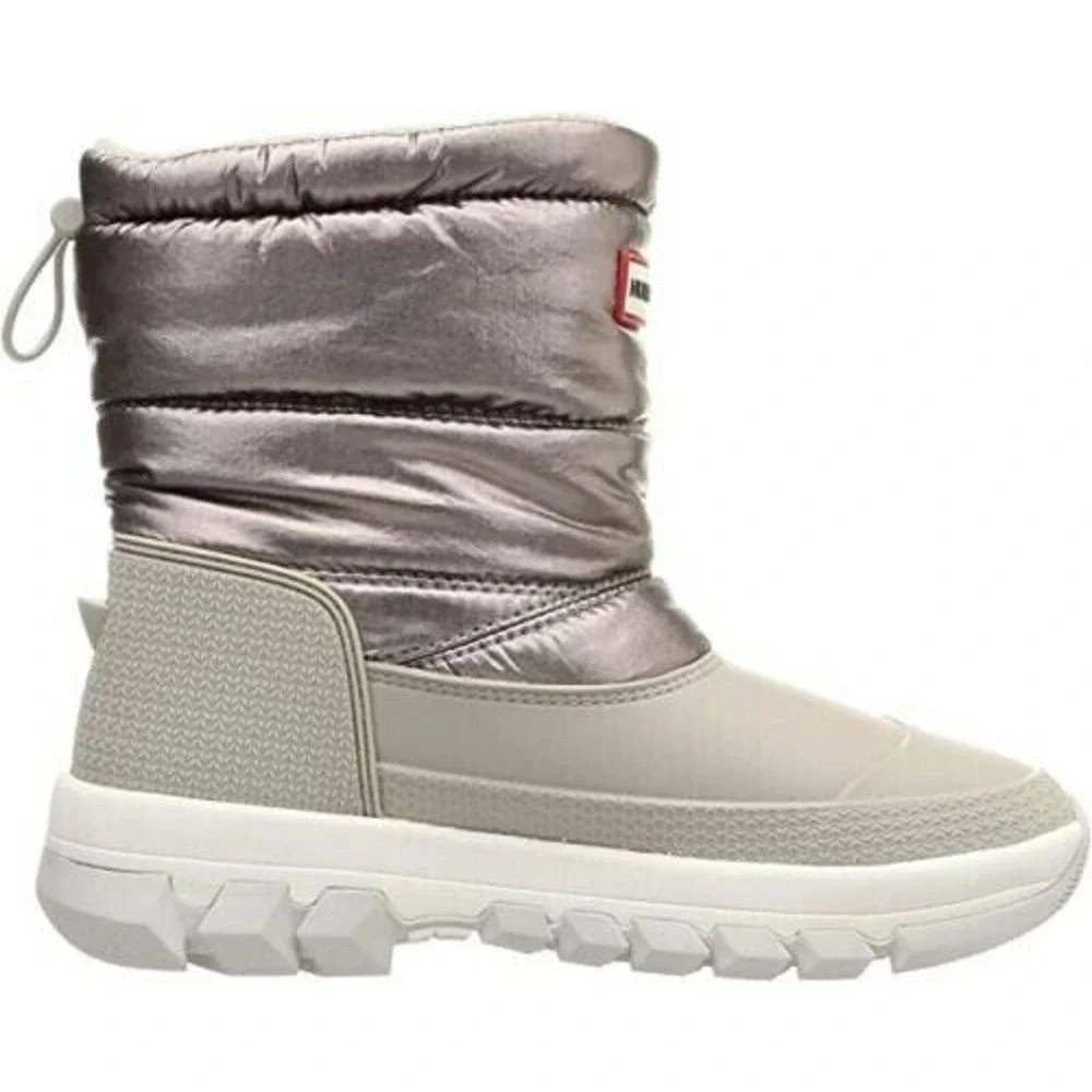 New HUNTER Insulated‎ Metallic Short Snow Boots Winter Boot Silver Grey Size 5